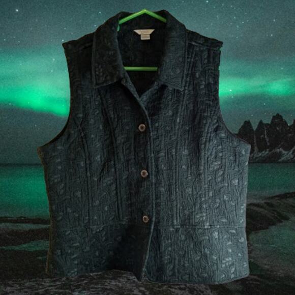 Christopher & Banks Large button down green vest with embroidery accent woman's - Picture 1 of 1